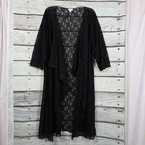 LuLaRoe Black Lace Long Cardigan Kimono Duster Size L